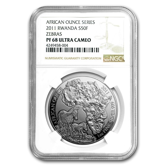 2011 Rwanda 1 oz Silver African Zebra PF-68 NGC 2011 Rwanda 1 oz Silver African Zebra PF-68 NGC